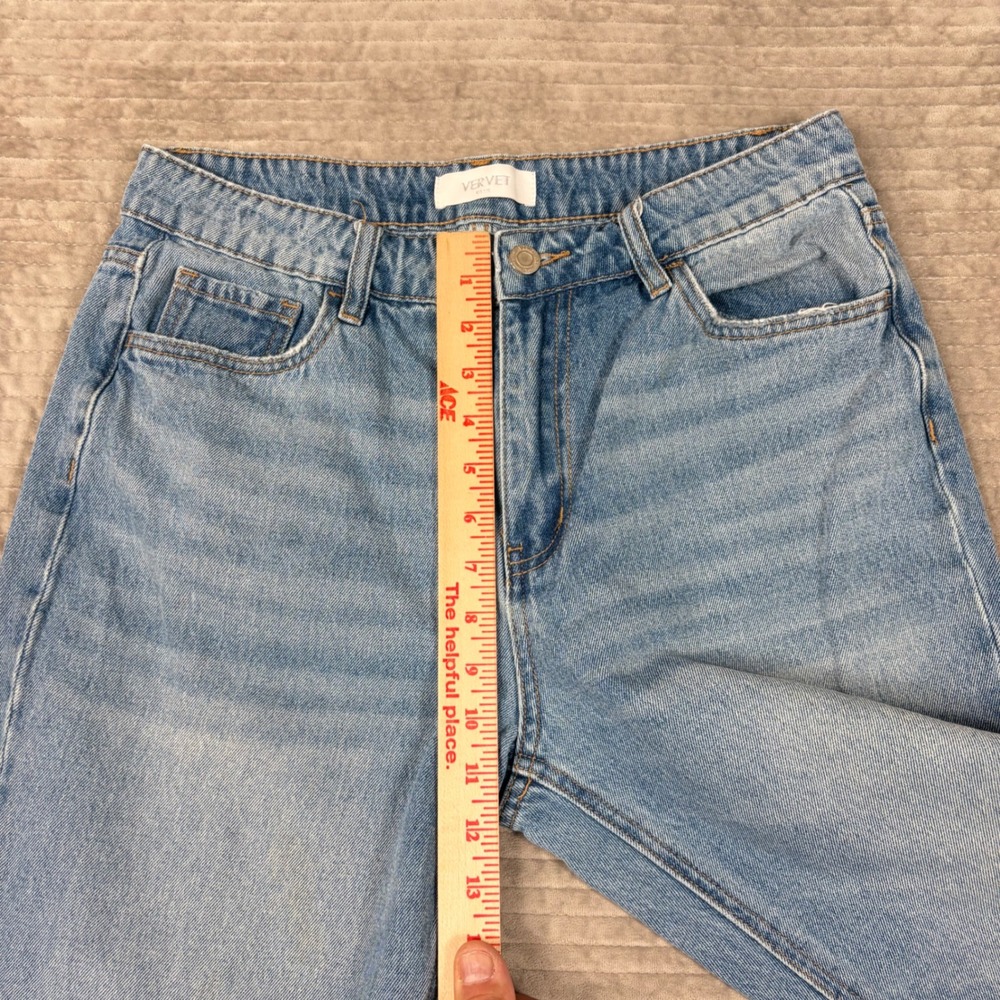 Vervet Blue High Rise Straight Leg Jeans Light Wash Raw Hem Seam Back T5912 29 - Picture 4 of 9